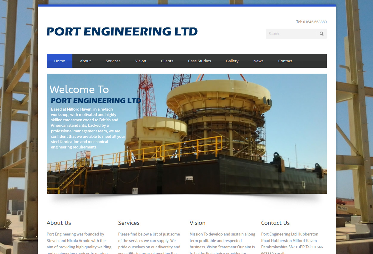 Port Engineering - Buzinet Pembrokeshire Web Design